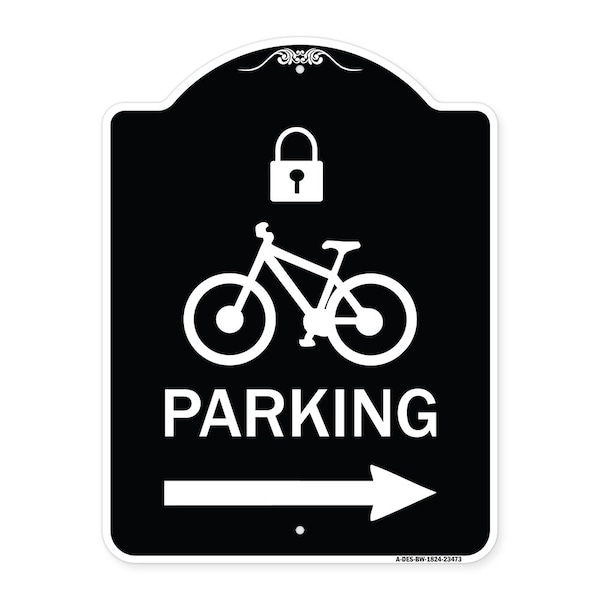 Signmission Parking W/ Lock Cycle & Right Arrow Heavy-Gauge Aluminum Sign, 24" x 18", BW-1824-23473 A-DES-BW-1824-23473 - main